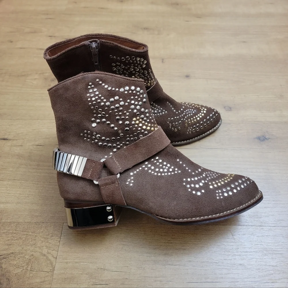 Jeffrey Campbell Suede Presley Studded Cowboy Boots - Picture 2 of 12